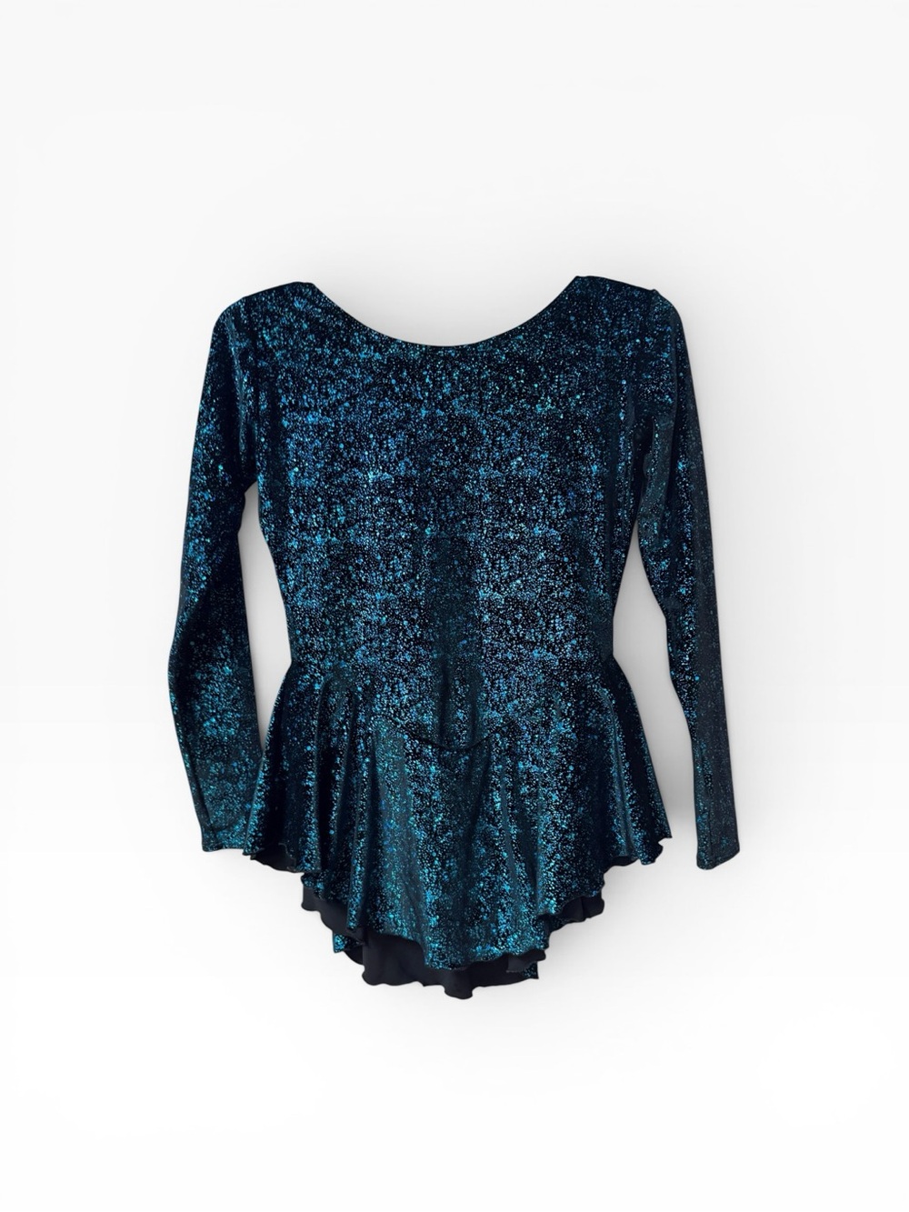 Vintage Glittery Teal Black Long Sleeve Dance Dress Large